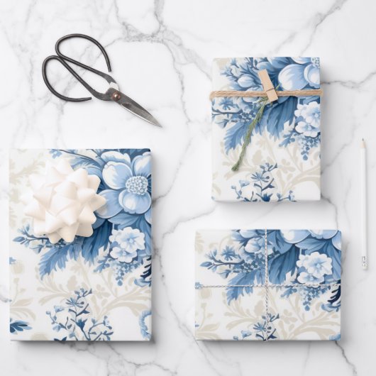 Feuille De Papier Cadeau Winter Wonderland : Arbre de Noël bleu et blanc (Recto)