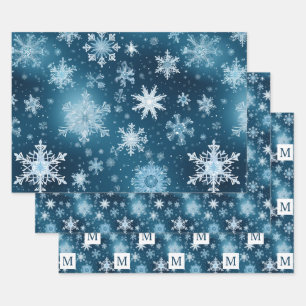 Feuille De Papier Cadeau Wonderland Snowflakes Snowfall Blue White