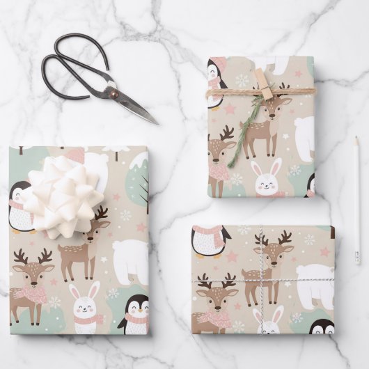 Feuille De Papier Cadeau Woodland Whimsical Forest Animals Winter (Recto)