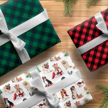 Feuille De Papier Cadeau Woofy Christmas mignon Aquarelle Chiens coquins<br><div class="desc">Joli et adorable feuilles de papier d'emballage de Noël Woofy avec une feuille avec nos adorables chiens malicieux et malicieux à l'aquarelle peinte à la main dans un motif répétitif. La deuxième feuille d'un motif de buffle rouge et la troisième feuille d'un motif de buffle vert. Les feuilles de papier...</div>