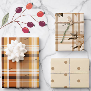Feuille De Papier Cadeau WP 2 Noms Automne Plaid, Floral, Polka Dot, 3