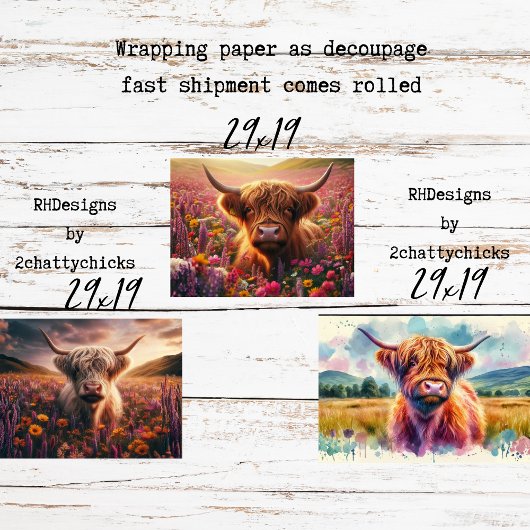 Feuille De Papier Cadeau Wrapping for Decoupage 3 Whimsical Highlands