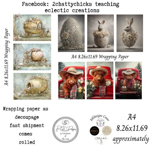 Feuille De Papier Cadeau Wrapping Paper 9 A4 Designs Easter Bunny Highland