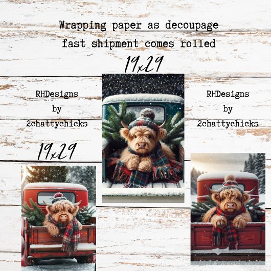 Feuille De Papier Cadeau Wrapping Paper Decoupage 3 Highland Cow Set