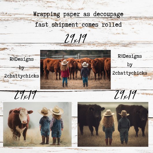 Feuille De Papier Cadeau Wrapping Paper Decoupage Farm Kids & Cattle 