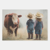 Feuille De Papier Cadeau Wrapping Paper Decoupage Farm Kids & Cattle  (Devant)