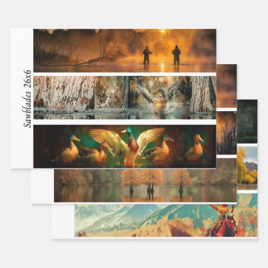 Feuille De Papier Cadeau Wrapping Paper Decoupage Handsaw Country Setting  (Lot)