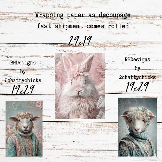 Feuille De Papier Cadeau Wrapping Paper Decoupage Spring Lamb Pink Rabbit