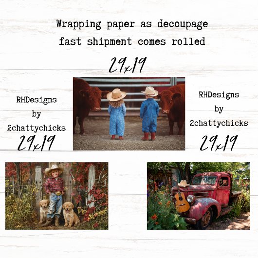 Feuille De Papier Cadeau Wrapping Paper for Decoupage Farm Life 