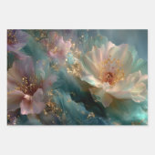 Feuille De Papier Cadeau Wrapping Paper for Decoupage Teal Gold Florals  (Devant 2)