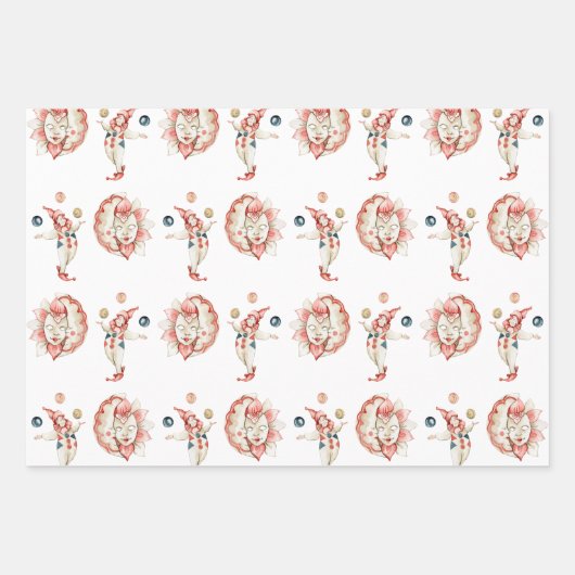 Feuille De Papier Cadeau Wrapping Paper Sheets - Circus Fair Carnival Clown (Devant)