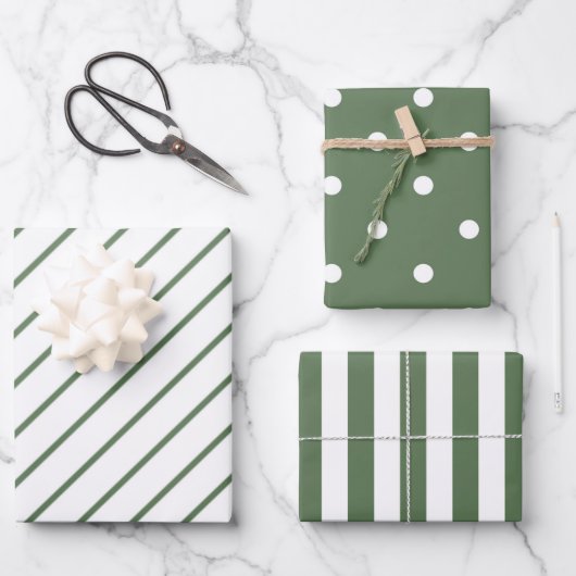 Feuille De Papier Cadeau Wrapping Paper Sheets - Green & White Christmas (Recto)
