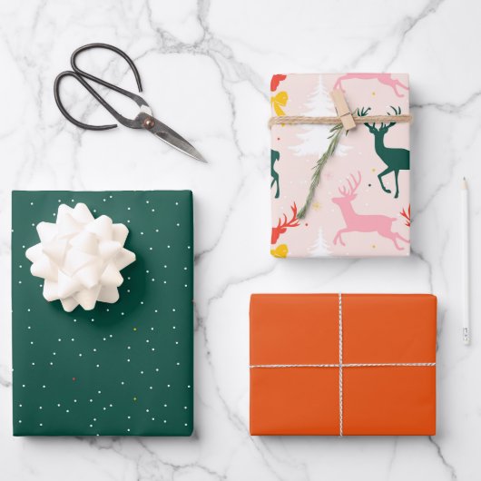 Feuille De Papier Cadeau wrapping paper with Christmas reindeer (Recto)