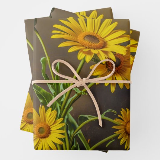 Feuille De Papier Cadeau Wrapping Paper (Yellow Daisies) (En situation)