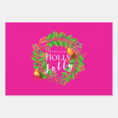 Feuille De Papier Cadeau Wreath Holly Jolly Family Hot Rose (Devant)