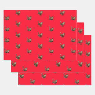 Feuille De Papier Cadeau Wren Bird Chantant Vivid Rouge