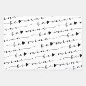Feuille De Papier Cadeau XO XO Be Mine Blanc & Noir Calligraphie Valentine (Devant 2)