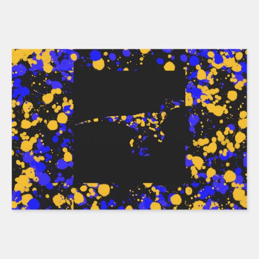 Feuille De Papier Cadeau Yellow Blue Raptor Splattered Paint (Devant 3)