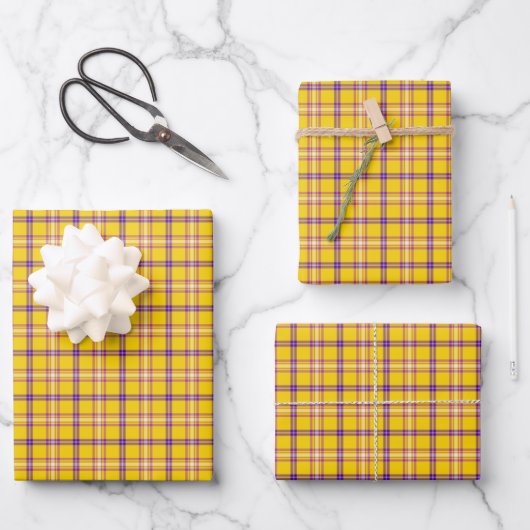 Feuille De Papier Cadeau Yellow Purple White Plaid Classic (Recto)
