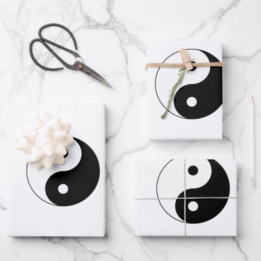 Feuille De Papier Cadeau Yin-Yang noir et blanc (Recto)