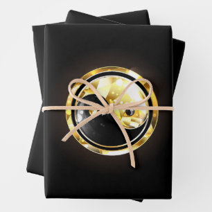 Feuille De Papier Cadeau Yin Yang or sur noir
