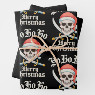 Feuille De Papier Cadeau Yo Ho Joyeux Noël Pirate Noël Fête du crâne