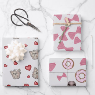 Feuille De Papier Cadeau Yorkshire Terrier Bows Coeurs jeu cadeau