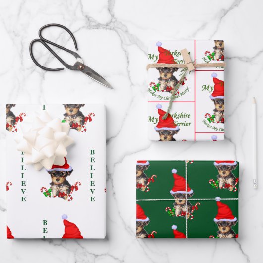 Feuille De Papier Cadeau Yorkshire Terrier Noël (Recto)
