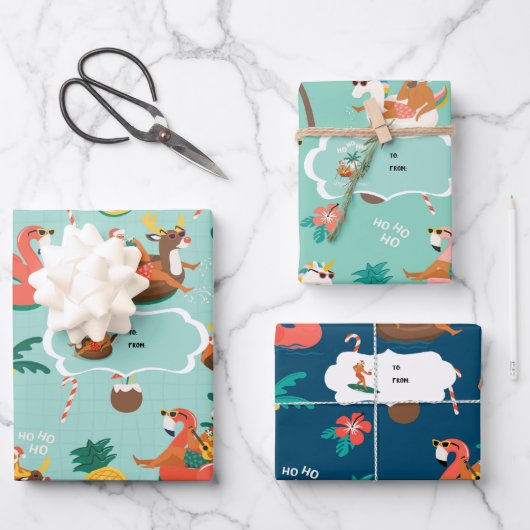 Feuille De Papier Cadeau Yule cool | Père Noël tropicale moderne du milieu (Recto)