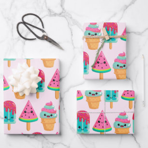 Feuille De Papier Cadeau Yummy Ice Cream Trio Vibe été