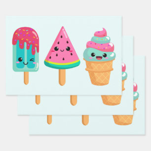 Feuille De Papier Cadeau Yummy Ice Cream Trio Vibe été