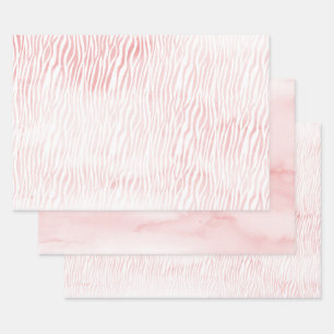Feuille De Papier Cadeau Zebra, animal d'aquarelle blanc rose vif Imprimer