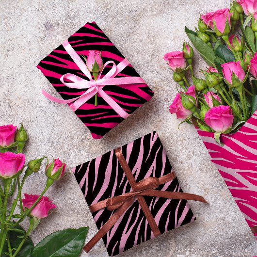Feuille De Papier Cadeau Zebra Print mignon Moderne & Élégant Fille Rose Bl
