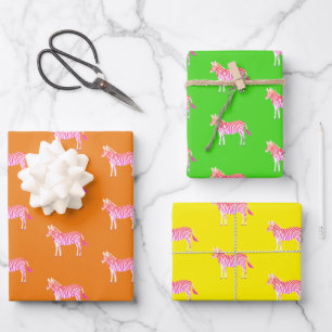Feuille De Papier Cadeau Zèbres colorés mignons Poster de animal Gras Lime 