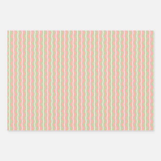 Feuille De Papier Cadeau Zigzag Chevron rayures - Rose,Vert et ivoire pâle (Devant)