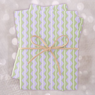 Feuille De Papier Cadeau Zigzag Chevron rayures-Violet,Vert et ivoire pâle