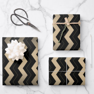 Feuille De Papier Cadeau Zigzag tan et noir 