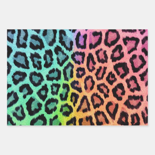 Feuille De Papier Cadeau Zones Empreintes de léopard teintées Arc-en-ciel c (Devant)
