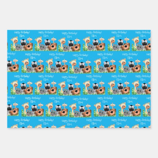 Feuille De Papier Cadeau Zoo personnalisé Animal Birthday Green Leaf (Devant 3)