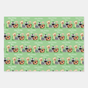 Feuille De Papier Cadeau Zoo personnalisé Animal Birthday Green Leaf