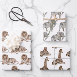 Feuille De Papier Cadeau Zoo sauvage Animaux