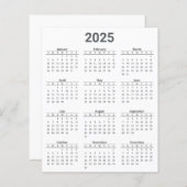 Feuille de papier Calendrier annuel 2025 Gris et b (Devant / Derrière)