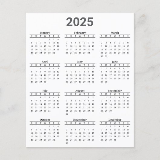 Feuille de papier Calendrier annuel 2025 Gris et b (Devant)