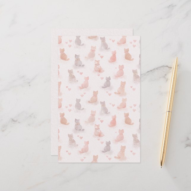 Feuille de papier chats pastel (Devant/Arrière en situation)