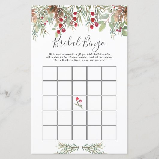 Feuille de papier de jeu de bingo nuptiale hiver v (Devant)