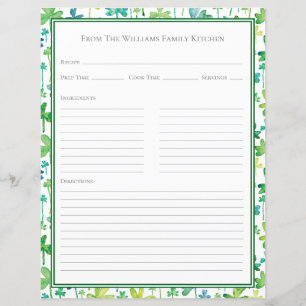 Feuille de papier de recette vert shamrocks blanc