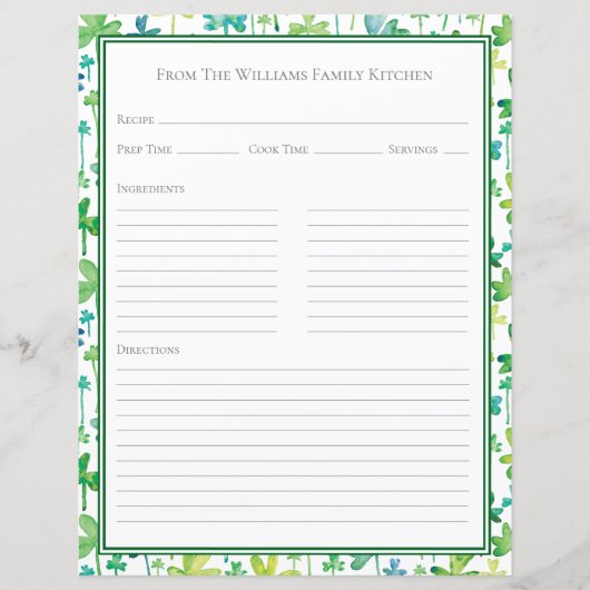 Feuille de papier de recette vert shamrocks blanc (Devant)