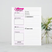 Feuille de papier de recette vierge mignonne (page (Debout devant)
