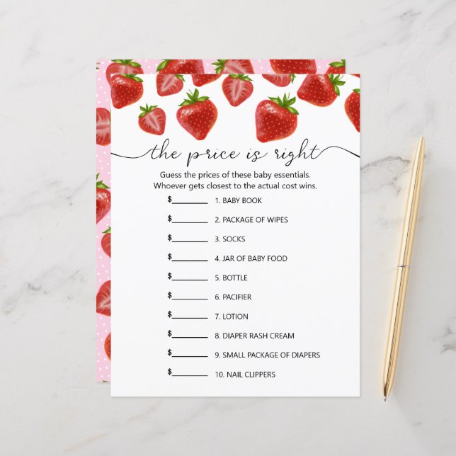 Feuille de papier jeu "le prix est juste" (Devant/Arrière en situation)