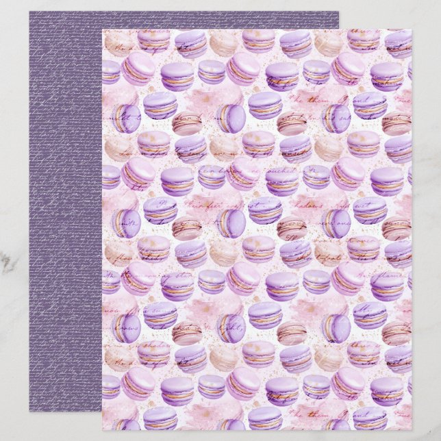 Feuille de papier journal macaron lavande vintage (Devant / Derrière)